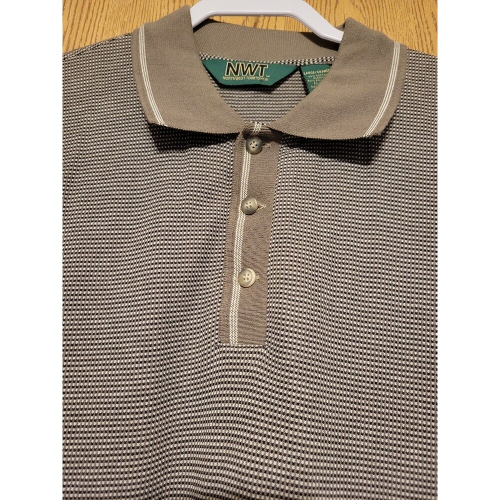 Northwes Territory Men's Large Polo Shirt Short Sleeve, Golf Casual Brown Stripe